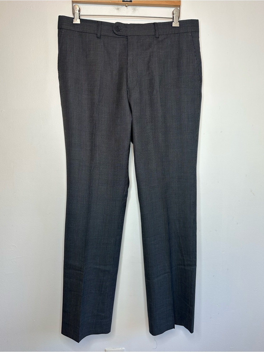 Zara Man Gray Plaid Wool Blend Dress Pant Size 36x33 36 Waist